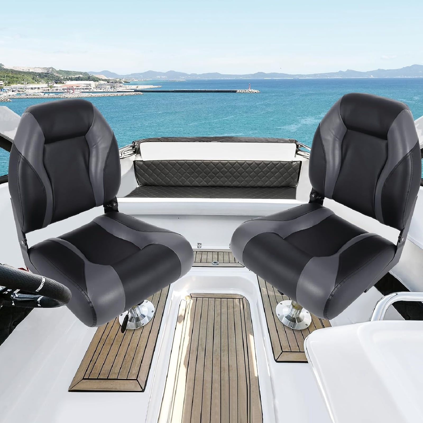 Ladcaser 2 Pack Premium High Back Folding Boat Seat, Marine Seats for Fishing, Sightseeing, Speedboats, Canoes