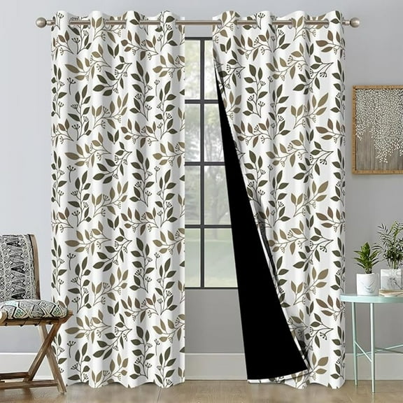 Blackout Curtains For Bedroom, Dark Green Leaf Pattern Black Out Curtains For Living Room, Grommet Thermal Insulated Room Darkening Noise Reduction Window Drapes 42"W x 96"L (Pack of 2)