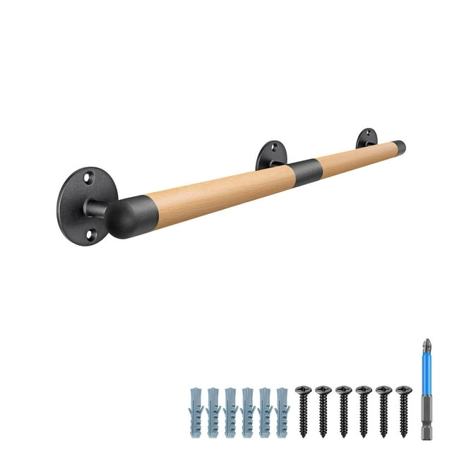Pasamanos de Madera SELEWARE 86 cm para Interiores con Soportes Metálicos