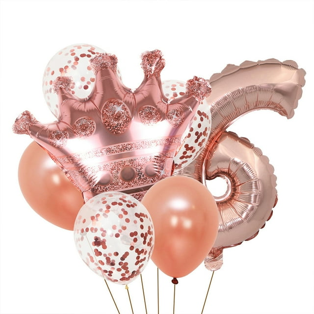 Birthday Decorations -Rose Gold Number Balloon & Crown Balloon, Confetti Balloons,Birthday Supplies