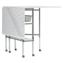 Sew Ready Alpha Height Adjustable, Foldable, Mobile Craft Table with Sewing Storage and Cutting Grid in White / Silver