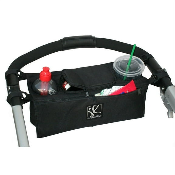J.L. Childress Sip 'N Safe Stroller Organizer with Deep Cup Holders & Zippered Pockets. Black, Adult use.