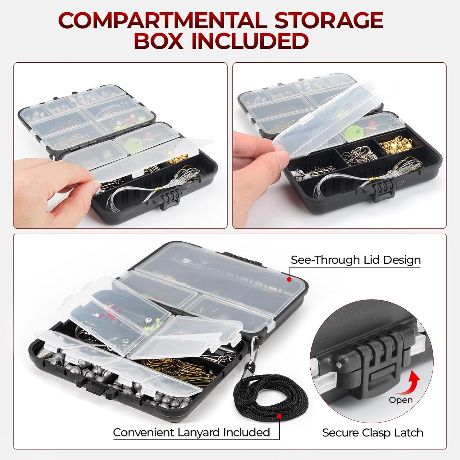 MadBite by KastKing 182pcs Compact Fishing Tackle Kit - Freshwater Hooks, Weights, Bobbers in Tackle Box, Fishing Gear Set