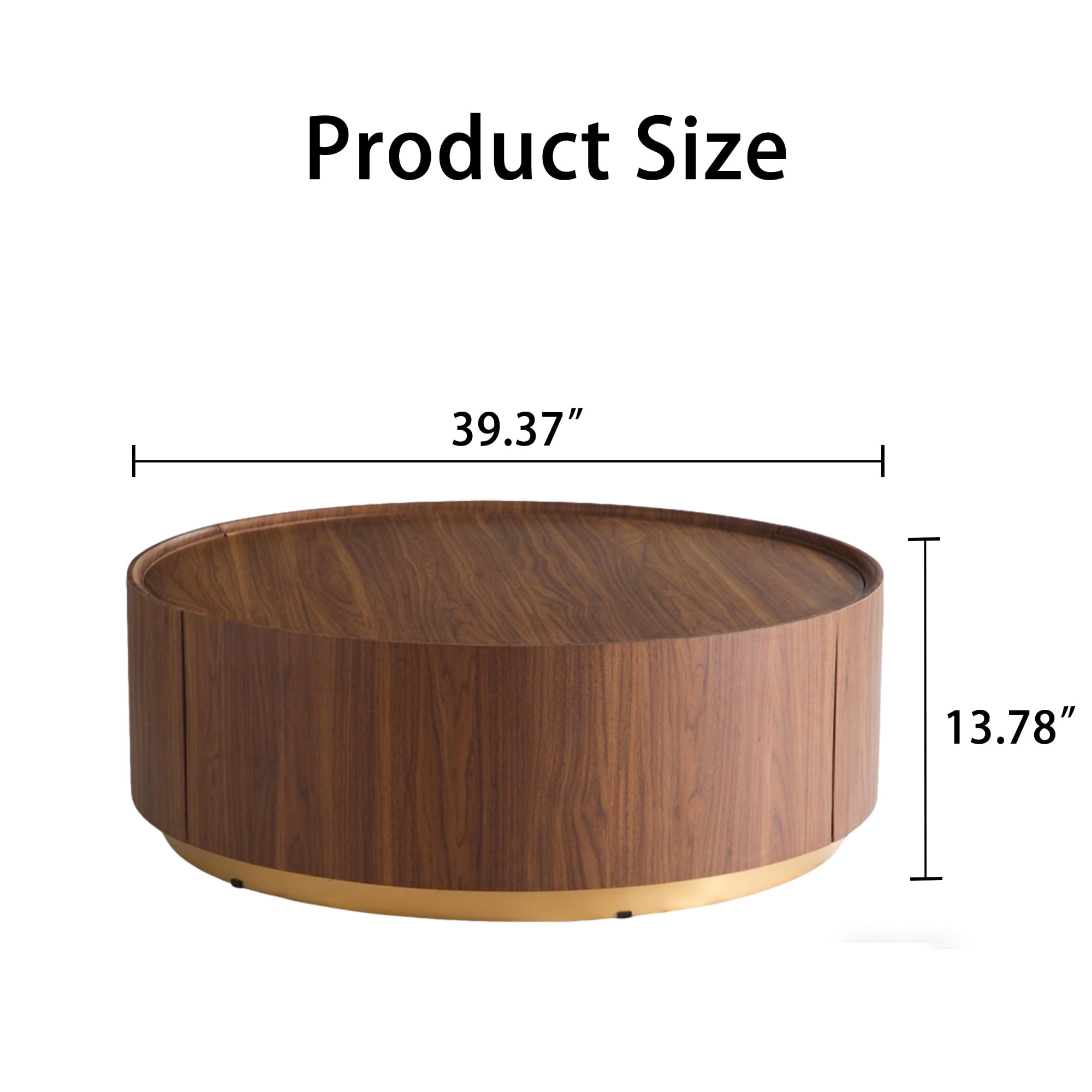 Leumius Modern Round Coffee Table with 2 Hidden Storage Drawers, Walnut Wood Finish Drum Circle Coffee Table with Storage for Living Room Bedroom