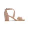 thumbnail image 3 of BLISSFUL STEP Women's Open Toe Cross Strap Mid Block Heel Sandals Nude 6, 3 of 7