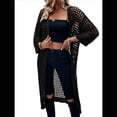 thumbnail image 1 of Cárdigan de Punto con Mangas 3/4 Abiertas y Aberturas para Mujer, Suéter , Negro, Talla XXL, 1 of 8