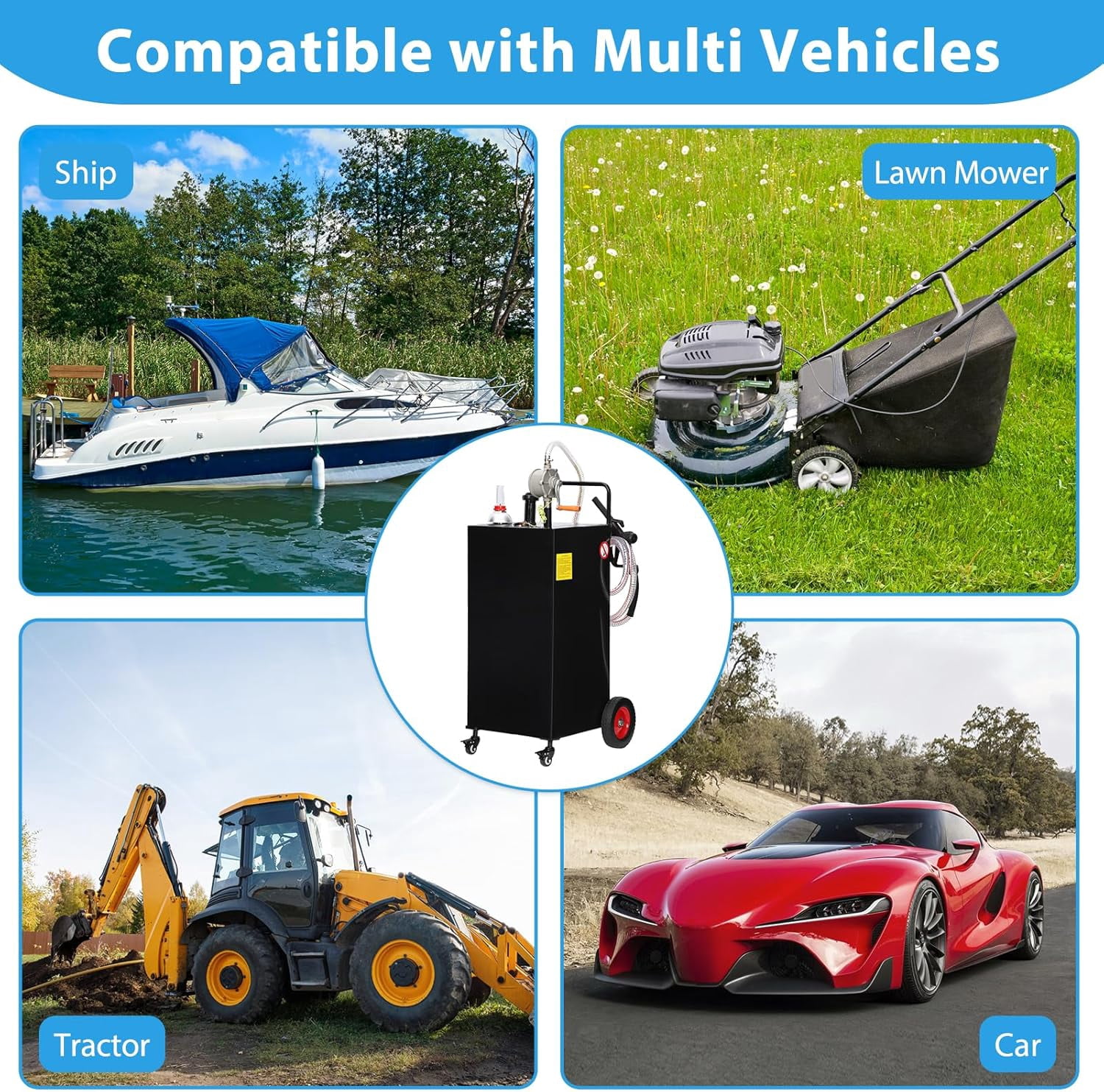 M optimized 35 Gallon Fuel Caddy, Fuel Tank with Manual Transfer Pump for Gasoline & Diesel, Durable 4-Wheel Design, Mobile Fuel Storage for Cars, Trucks, Boats, Lawn Mowers