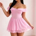 thumbnail image 2 of Levmjia Womens Satin Slip Nightgown Off Shoulder Ruffle Lace Solid Mini Dress Breathable Soft Casual Home Sleep Wear Slim Flowy Fit Nightdress Elegant, 2 of 7