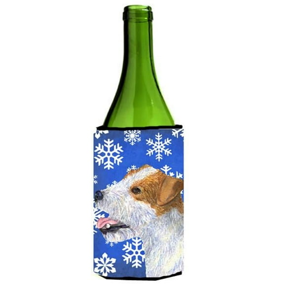 Jack Russell Terrier Winter Snowflakes Holiday Wine bottle sleeve Hugger 24 oz.