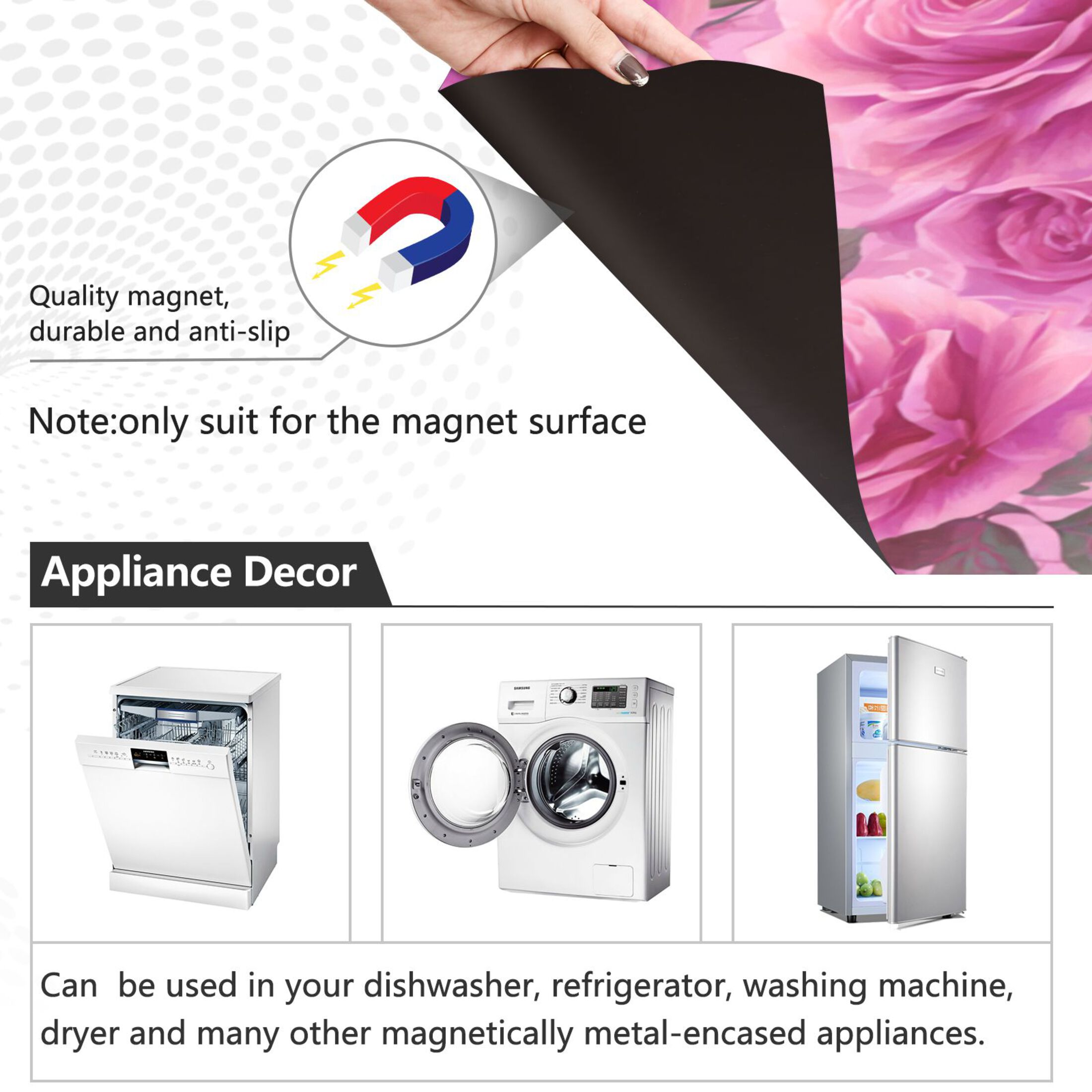 Dishwasher Magnetic Refrigerator Magnet Cover Sticker Home Decorative 23"x26" Magenta-red Roses Pattern