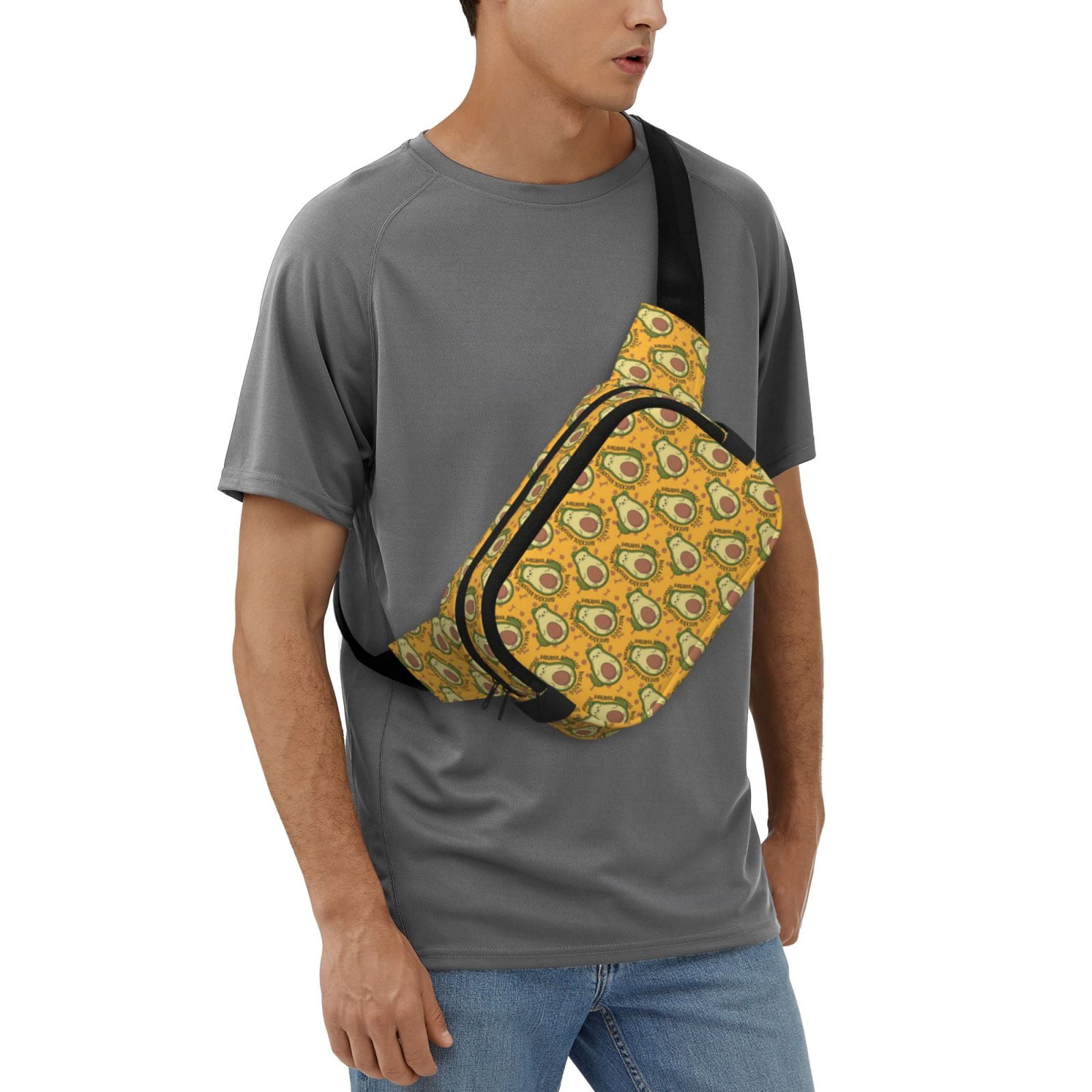 Picia Avocado Dog Print Square Double-Layer Waist Bag Mini Adjustable Waist Belt Bag Exercise Running Travel Hiking