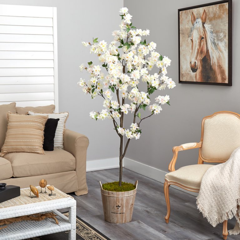 Nearly Natural 6' Cherry Blossom Artificial Tree in Farmhouse Planter