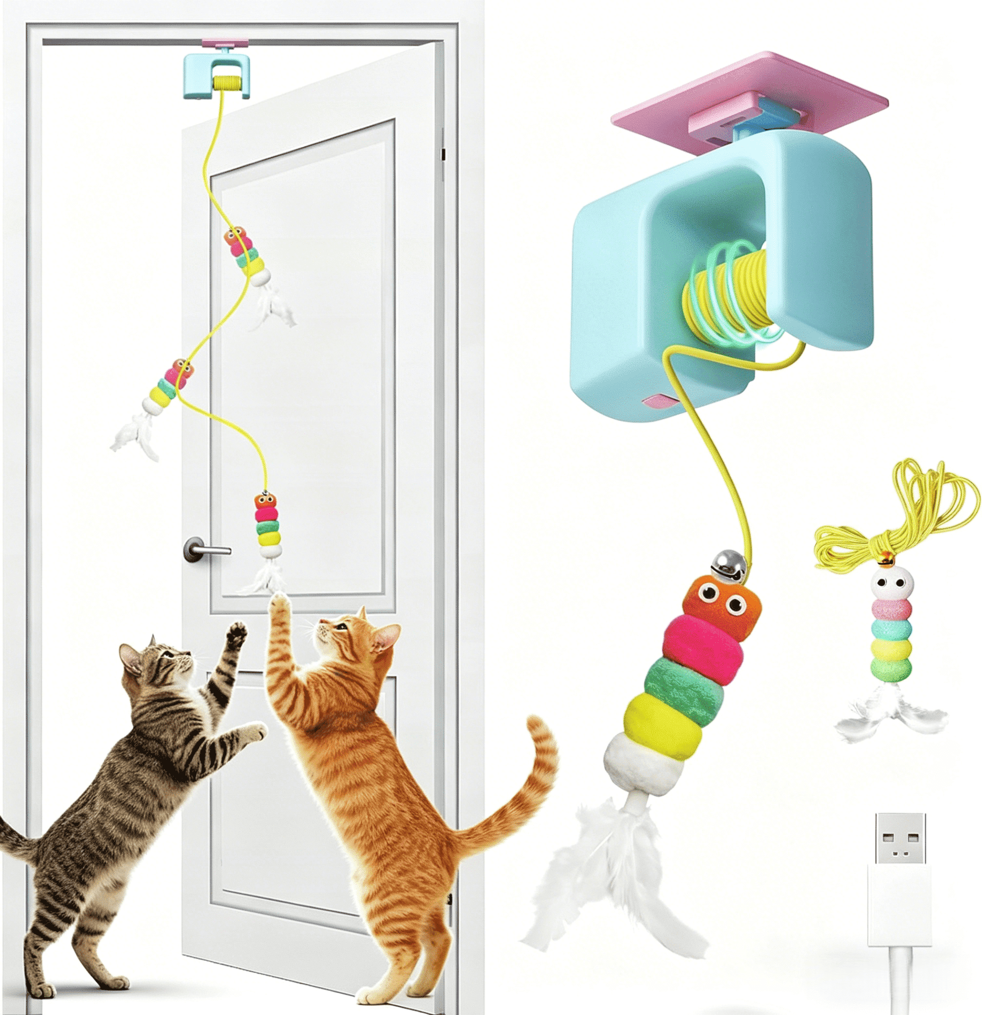 Jimhail Kitty Kurlz Cat Toy, Interactive Cat Ball, Foldable