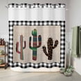 thumbnail image 6 of No Hook Shower Curtain with Built-in Rings - Tropical Cactus Washable Waterproof Fabric Bathroom Curtains for Hotel,Rentals, 66 X 72 Inch Long , Black Buffalo Check Plaid, 6 of 9