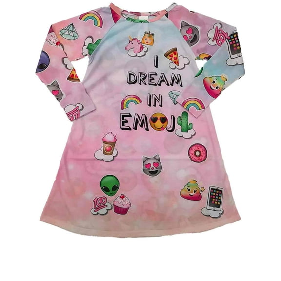 Girls Dream In Emoji Nightgown Rainbow Emoji Poop Unicorn Sleep Shirt X-Small 4