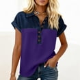 thumbnail image 5 of Nestiefly Womens Spring Tops Casual Short Sleeve Summer Shirts for Women Button Down Denim Collar T Dressy Purple M, 5 of 5