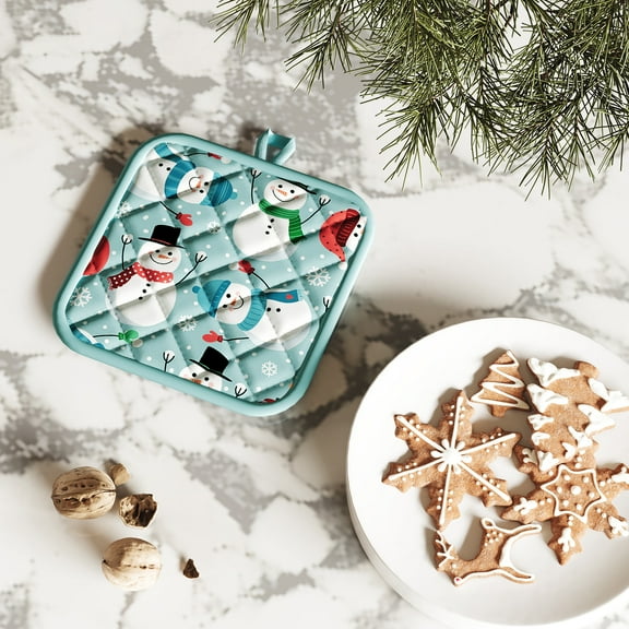 No. 918 Snow Globe Holiday Kitchen Potholder, 8"X8", Cool Blue