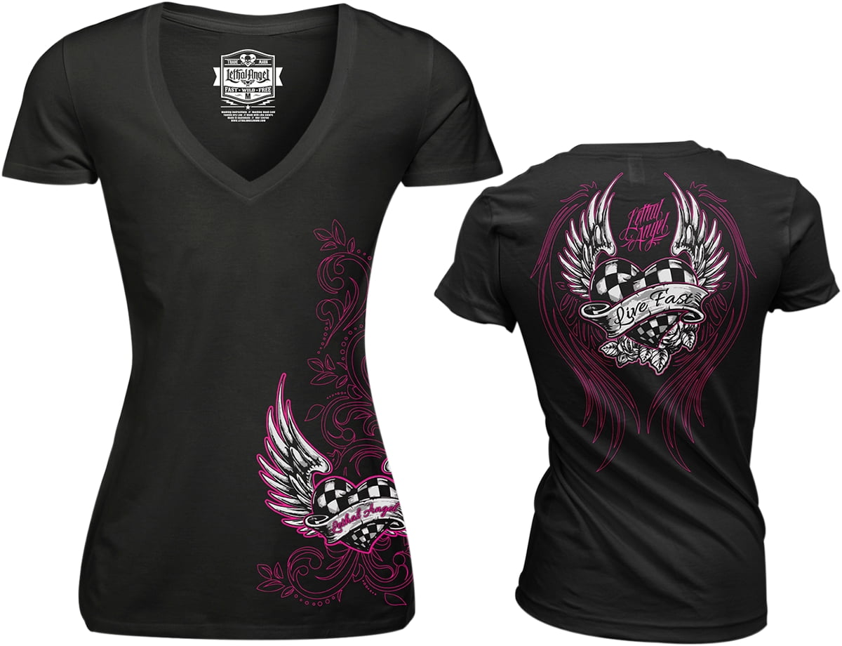 LT20128L Womens Wild Heart T-Shirt Lethal Threat Black, Large 