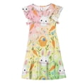 thumbnail image 4 of Girls Easter Bunny Print Sundress Tiered Ruffle Sleeve A-Line Multicolor 5-6 7-8 9-10 11-12 13-14 Years,Size 11 T, 4 of 7