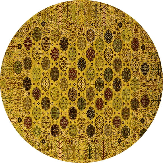 Ahgly Company Indoor Round Oriental Yellow Industrial Area Rugs, 7' Round