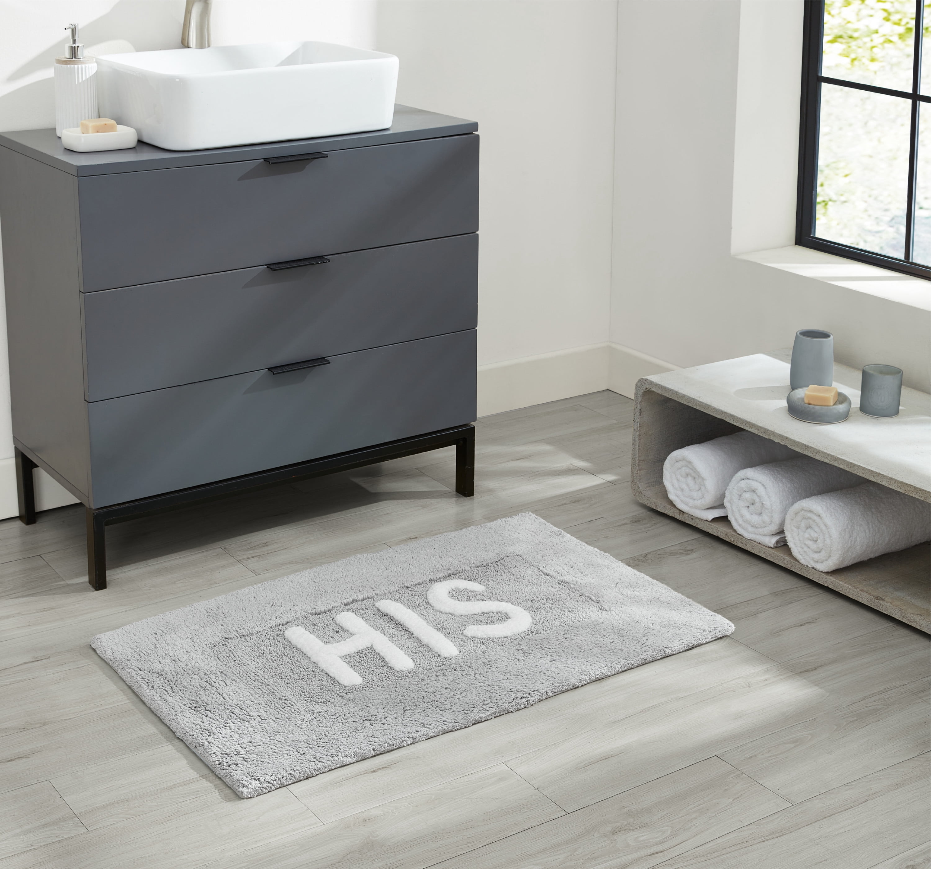 Jean Pierre "His" 21"x34" Cotton Bath Rug, Gray