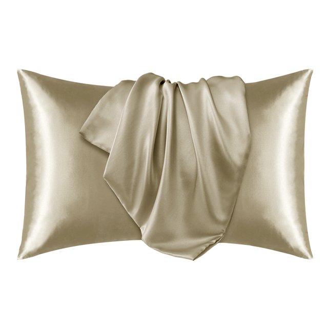 Deconovo Juego de 2 fundas de almohada King de satén y seda, color caqui oscuro, con cierre de sobre, protector de lujo para el cabello y la piel.