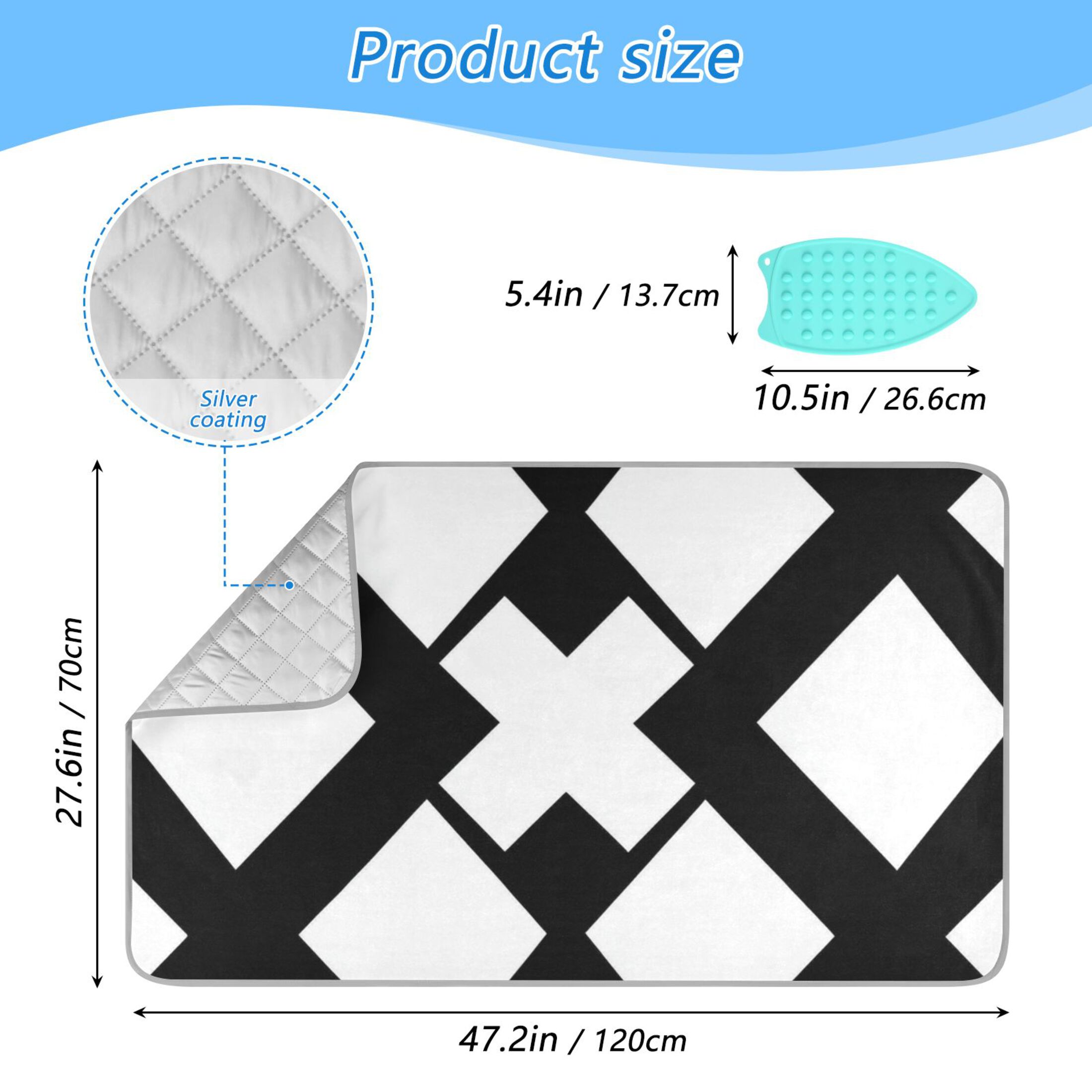 Black and White Simple Art Ironing Mat Blanket Portable Travel Ironing Pad Heat Resistant Pad 47.2" x 27.6”