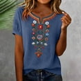 thumbnail image 4 of PBFRDSJ Floral Embroidered Tops For Women V Neck Half Sleeve Boho Summer Tops Peasant Loose Cotton Tee Shirts, 4 of 7
