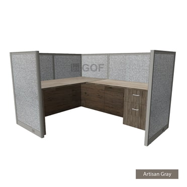 GOF Double 4-Person Office Cubicle Partition - 12' X 12' Workstation (Pedestal Only, Espresso)