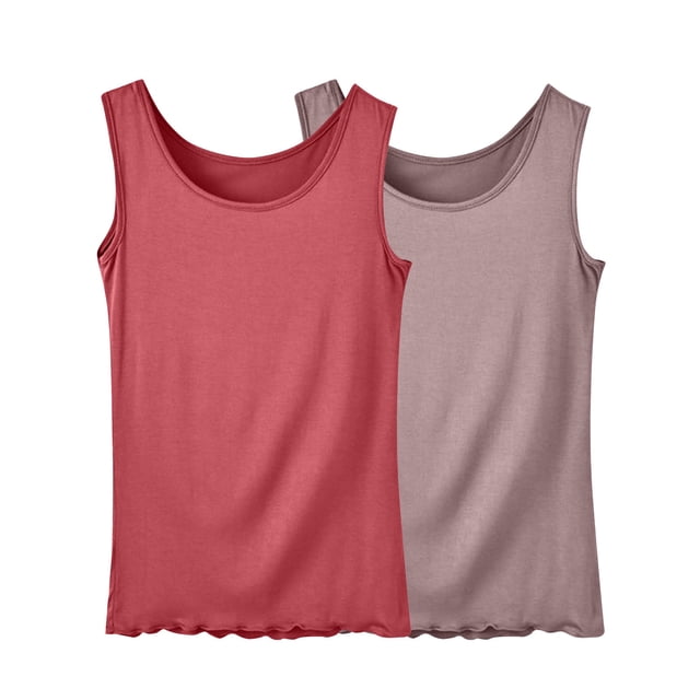 Lmnyox Débardeurs pour Femmes 2 Pack T-Shirts Basiques Sans Manches Doux Confortables Été Col Rond Chemises Simples Grande Taille