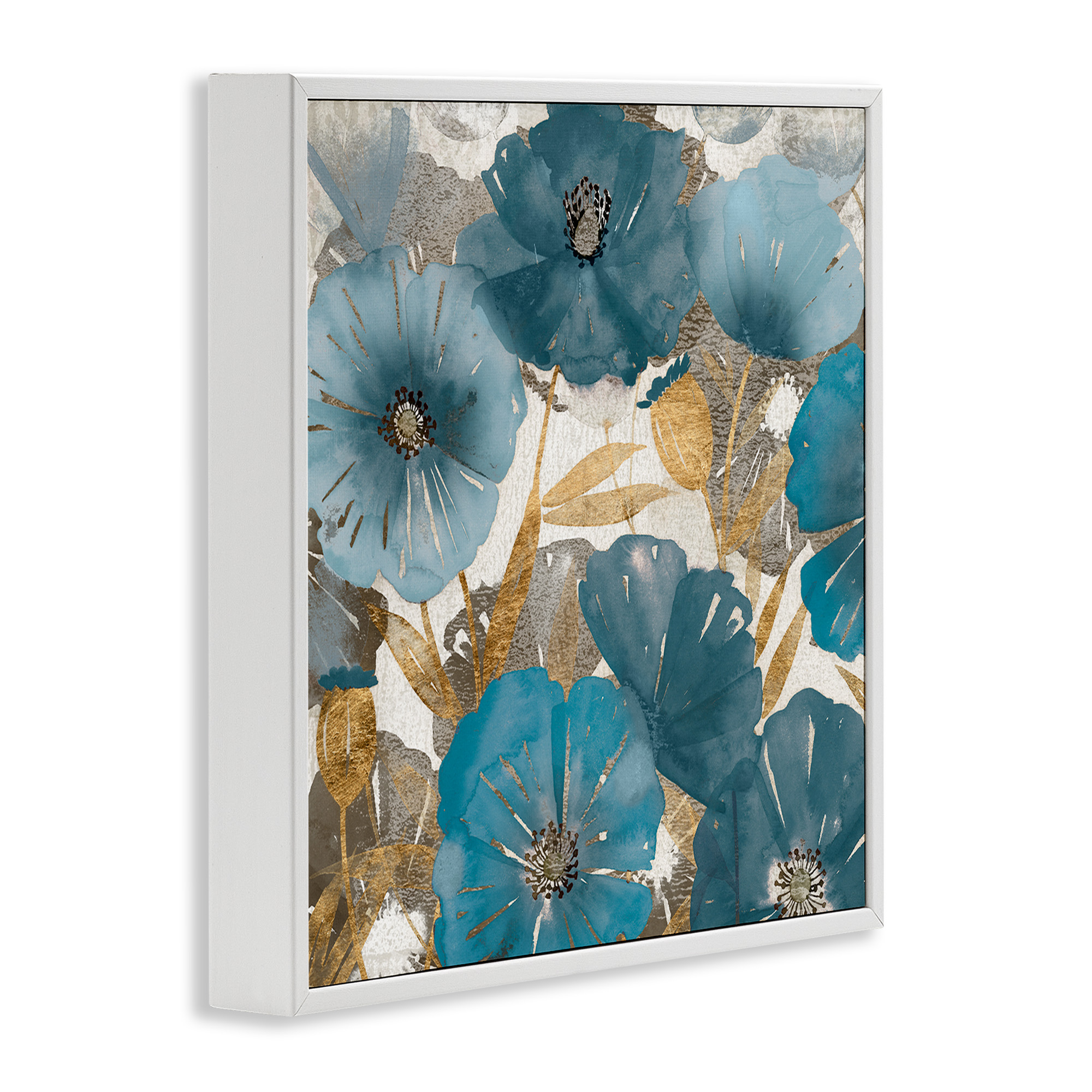 Stupell Industries Elegant Blue Florals Abstract Botanical & Floral Painting White Framed Art Print Wall Art, 17 x 17