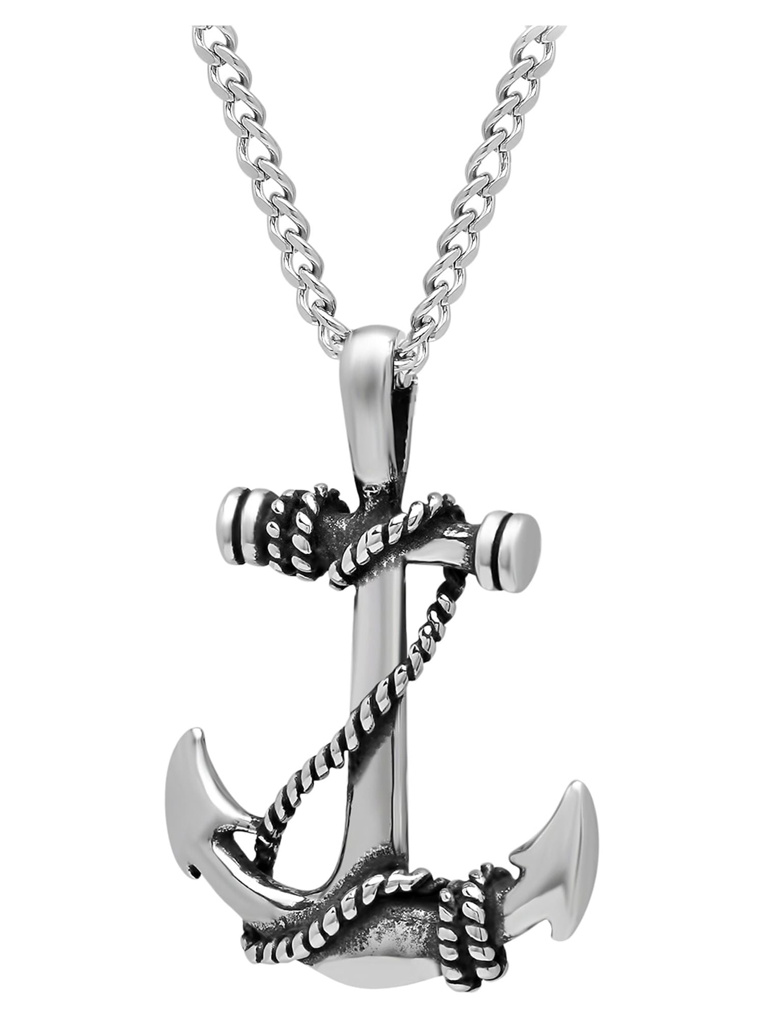 Believe by Brilliance Men's Stainless Steel Roped Anchor Pendant Necklace