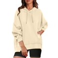 thumbnail image 2 of Jinhomg Women's Oversized Y2K Sweatshirts Dressy Casual Solid Hooded Pullovers Fall Lightweight Comfortable Long Sleeve Drawstring Hoodies Beige S, 2 of 7