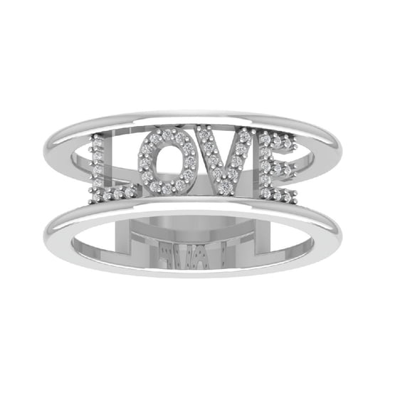 Araiya Fine Jewelry 10K White Gold Round-shape Lab Grown Diamond Love Name Band Ring ( 1/8 cttw, D-F Color, VS Clarity) Size 9