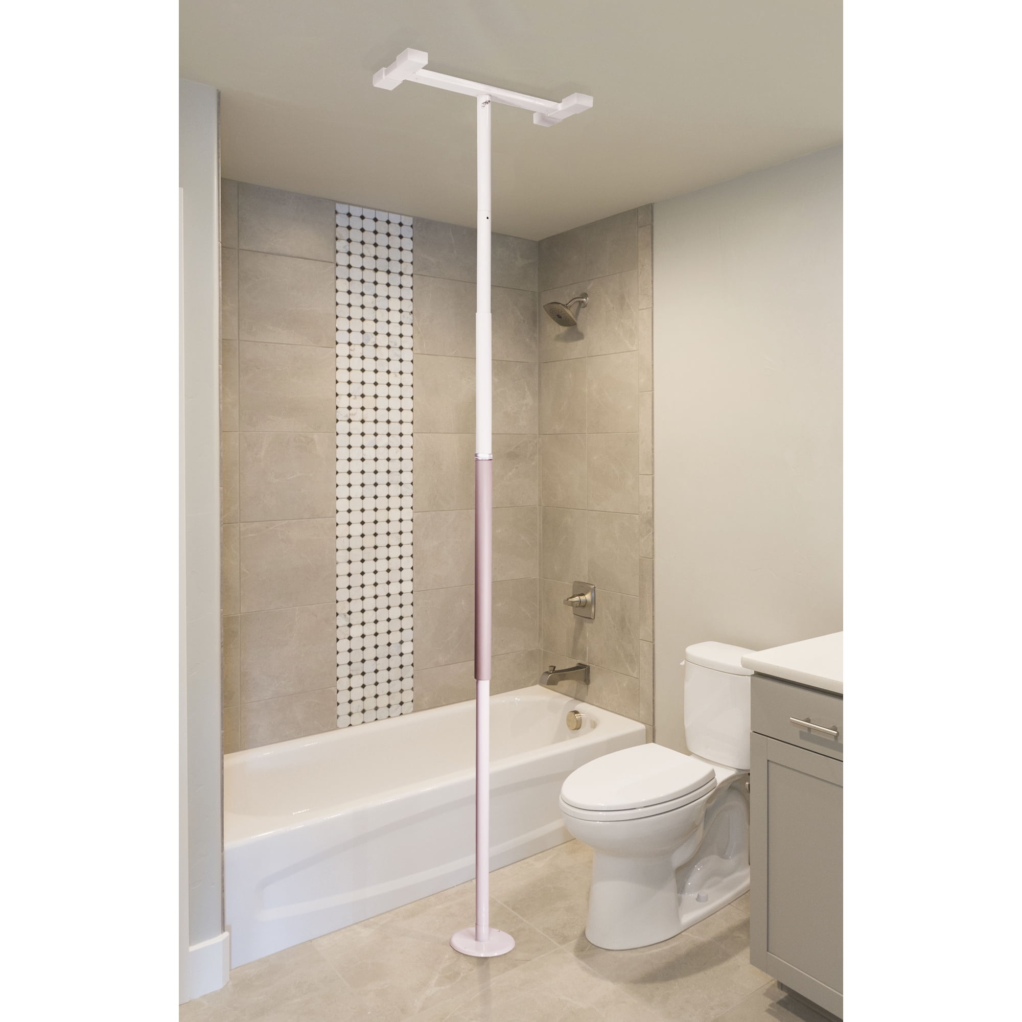 Stander Wonder Pole Slim, Tension Mounted Security Pole, Elderly Floor to Ceiling Grab Bar for Seniors, Bathroom Grab Bar Safety Rail, Supports 300 lbs, White