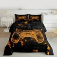 thumbnail image 2 of Gaming Comforter For Twin Size Bed, Modern Gamer Bedding Sets , Neon Geometry Plaid Quilt Video Game Bedding Comforter Sets For Game Lovers, Orange Black Gamer Decor For Room, 2 of 7