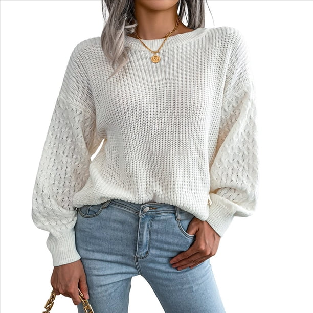 Suéter de Punto Liso para Mujer, Informal, de Larga Tipo Farol, con Cuello Redondo S