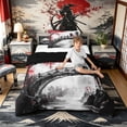 thumbnail image 3 of Manfei Ink Samurai Twin Comforter Sets for Boys Men, Bridge Temple Bedding Set, Black Red White, Black Reversible 2pcs, 1 Comforter and 1 Pillowcase, 3 of 6