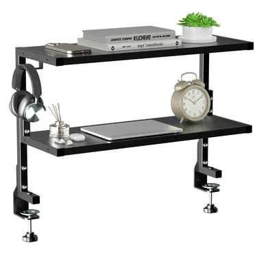 PUTORSEN Desk Shelf Clamp-On Above or Under - 24 inch Clamp Desktop Shelf, Over or Under Table Clamp Shelf, Desk Organizer Shelf for Office Accessories, Gaming Devices, Black