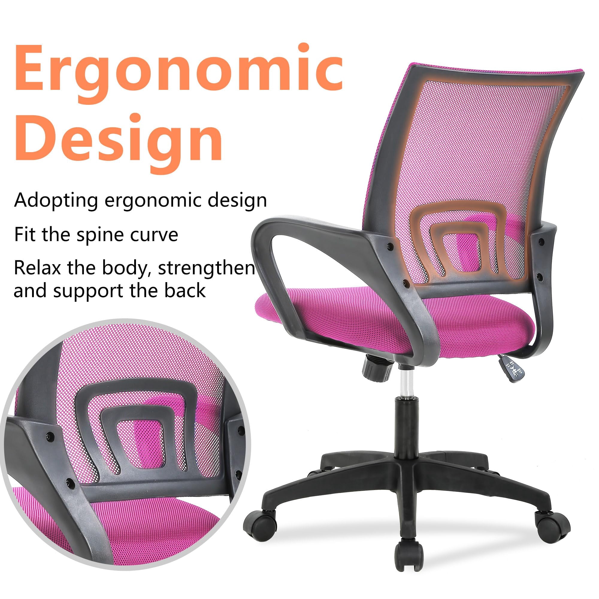 YRLLENSDAN Conference Room Chair Mesh Office Chair with Wheels Rolling Desk Chair with Arms Mesh Computer Chair for 250lb Adults Study Chair Adjustable Height,Pink