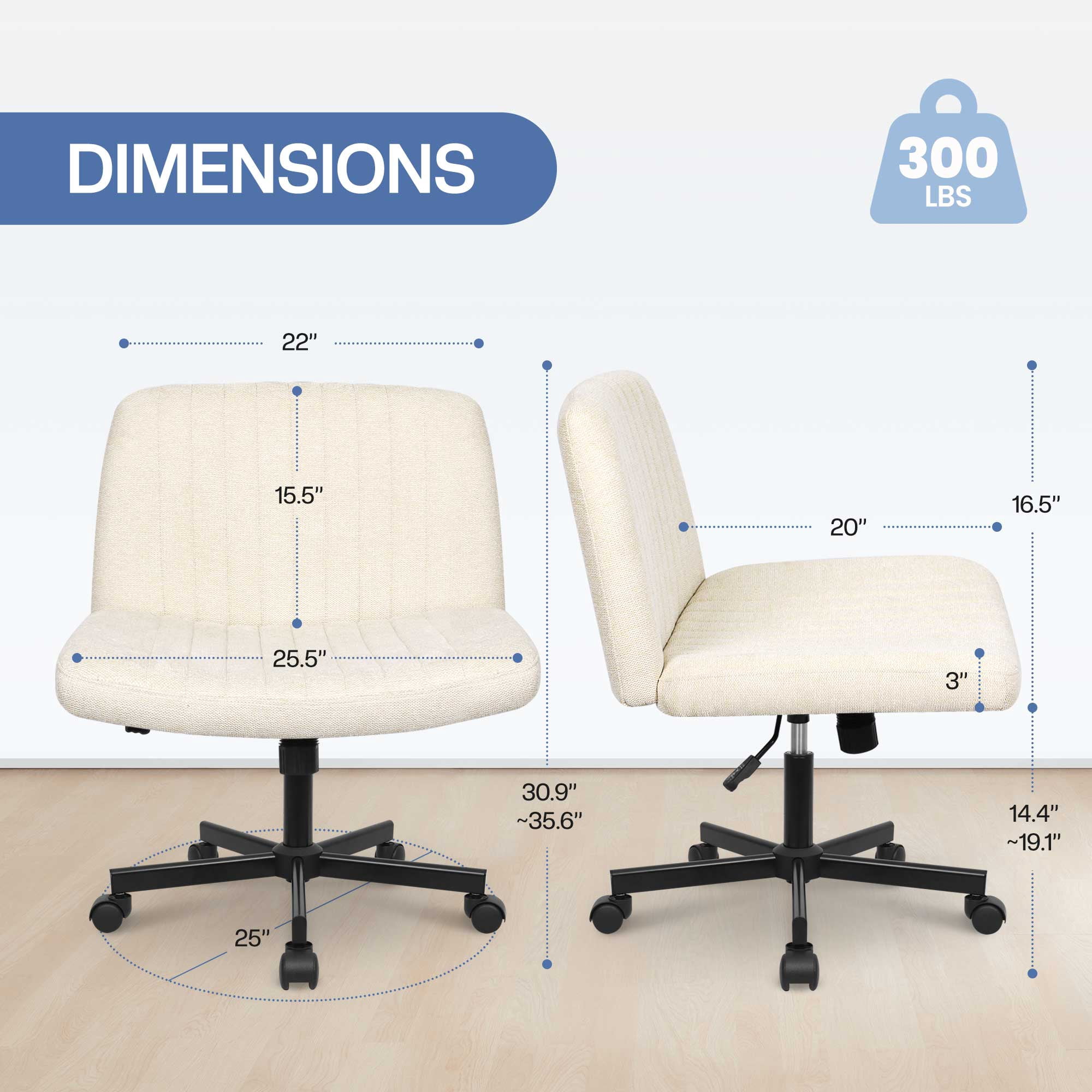 Celtoss Criss Cross Home Office Chair, Fabric Armless Swivel Task Computer Chair with Wheels, Beige