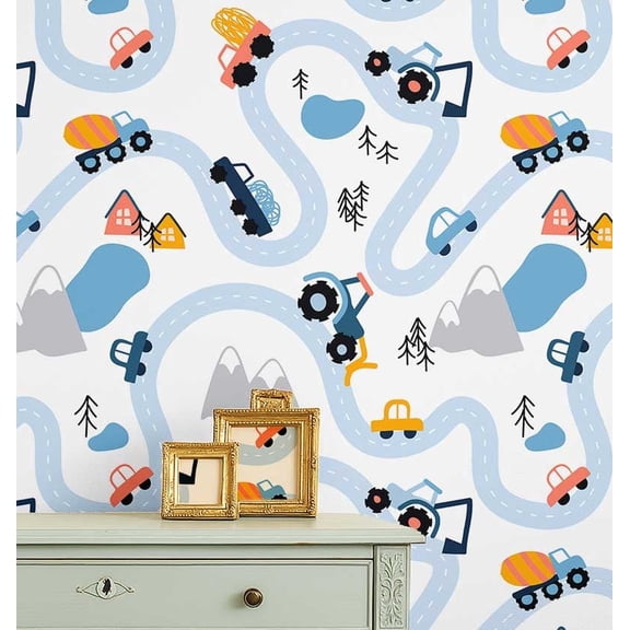 S4Sassy Road Map & Vehicle Wallpaper- White Wall Covering, 25" X 120" Self-Adhesive Plain Vinyl Wallpaper, Wallwrap, Easy Diy Wall Covering For Kids Bedroom, Room Decor, Playroom