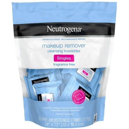 Neutrogena Fragrance-Free Makeup Remover Cleansing Towelette Singles, Individually-Wrapped Daily Face Wipes 20 ct (Pack of 3)