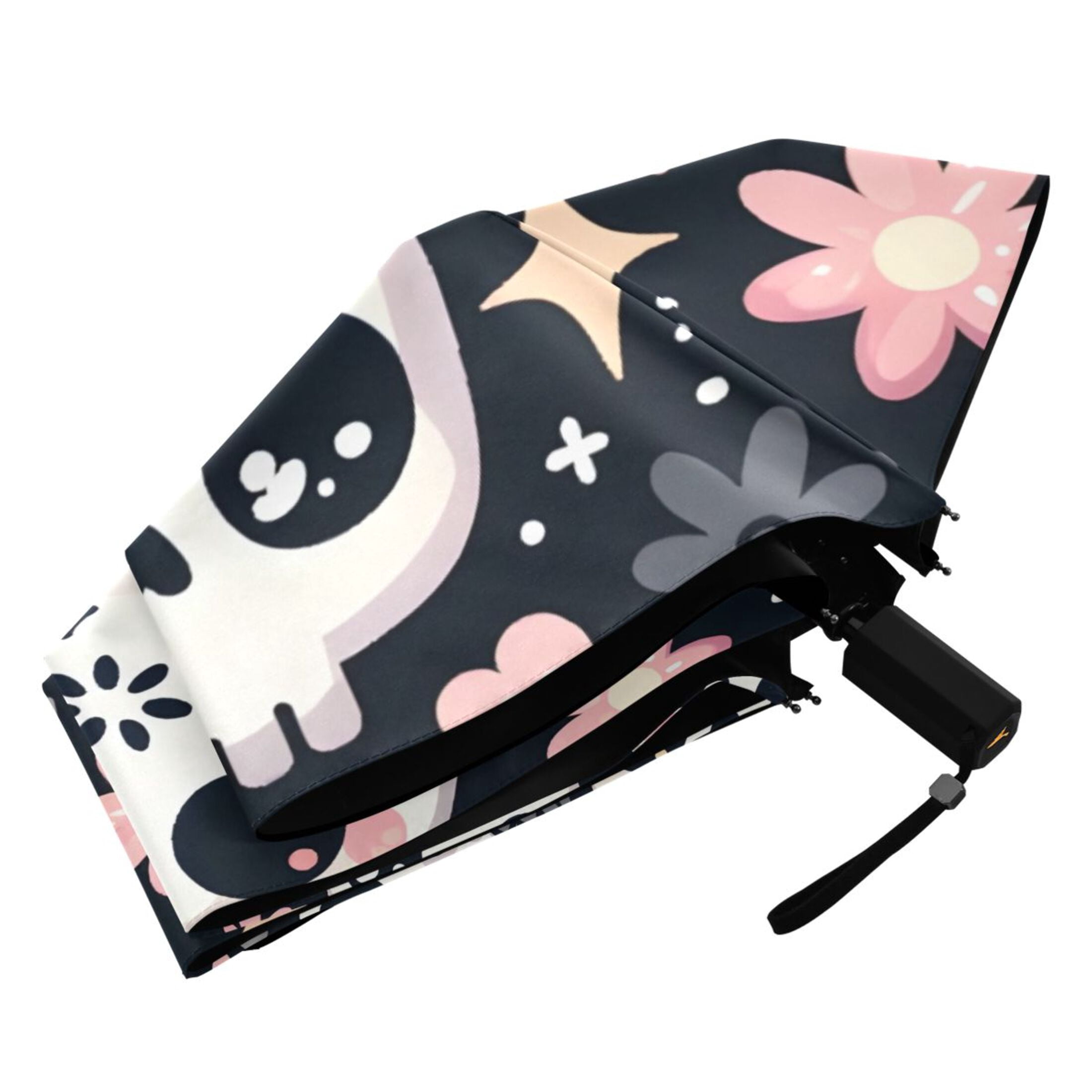 Funny Skull with Flower Compact Sun Umbrella Windproof Travel Umbrellas for Rain Strong Portable UV Protection