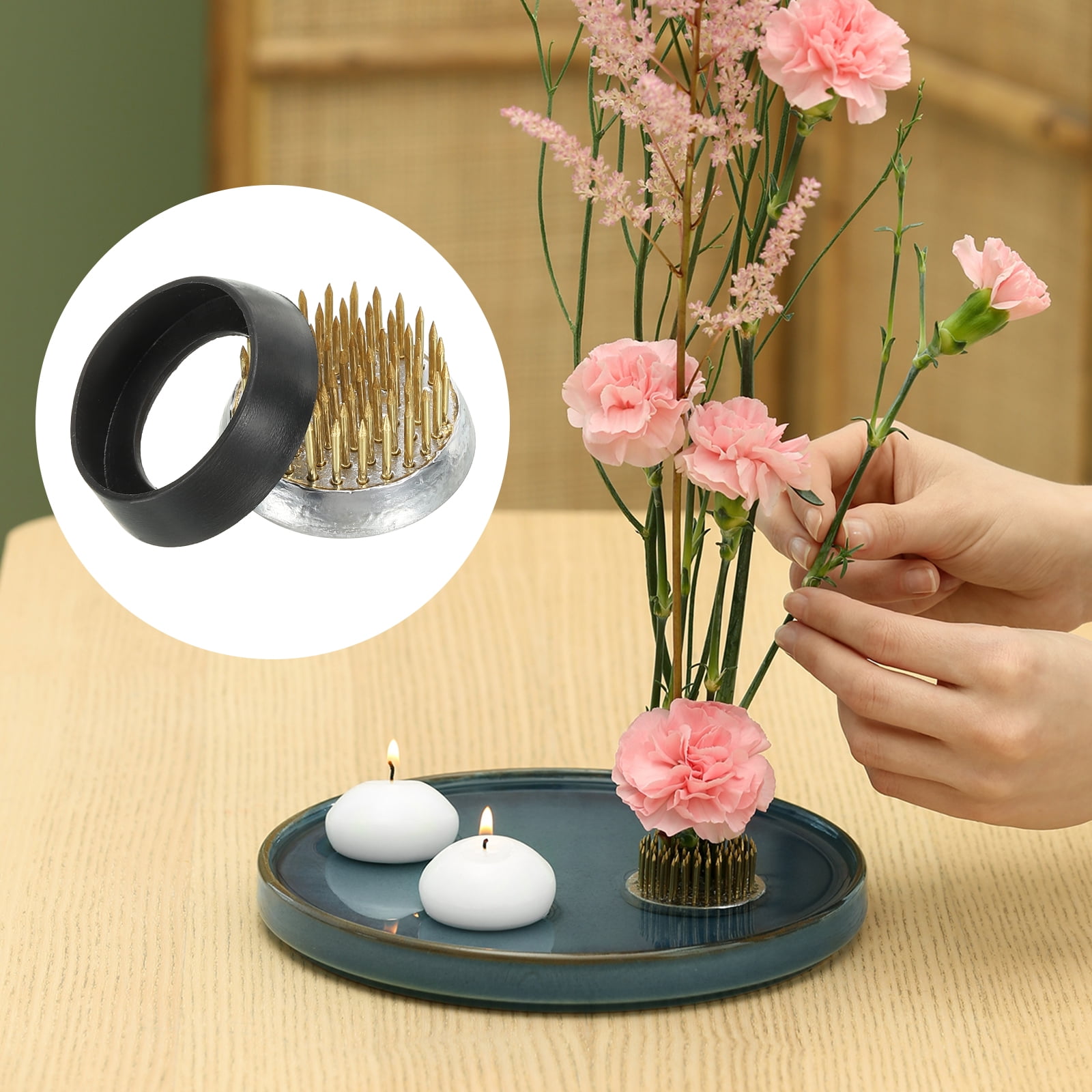 Uxcell 1.6"/2" Flower Frogs Ikebana Kenzan Flower Arranger Tool Brass Floral Frog Pin Holder Gold 3Pcs