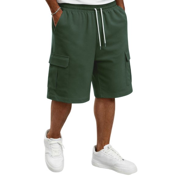Delconic Men Lightweight Breathable Knit Cargo Casual Shorts Adjustable Drawstring Stretch Waist Solid Color Relax Fit Bottoms For Running Fishing Weekend Sports Beach Outfit Army Green L