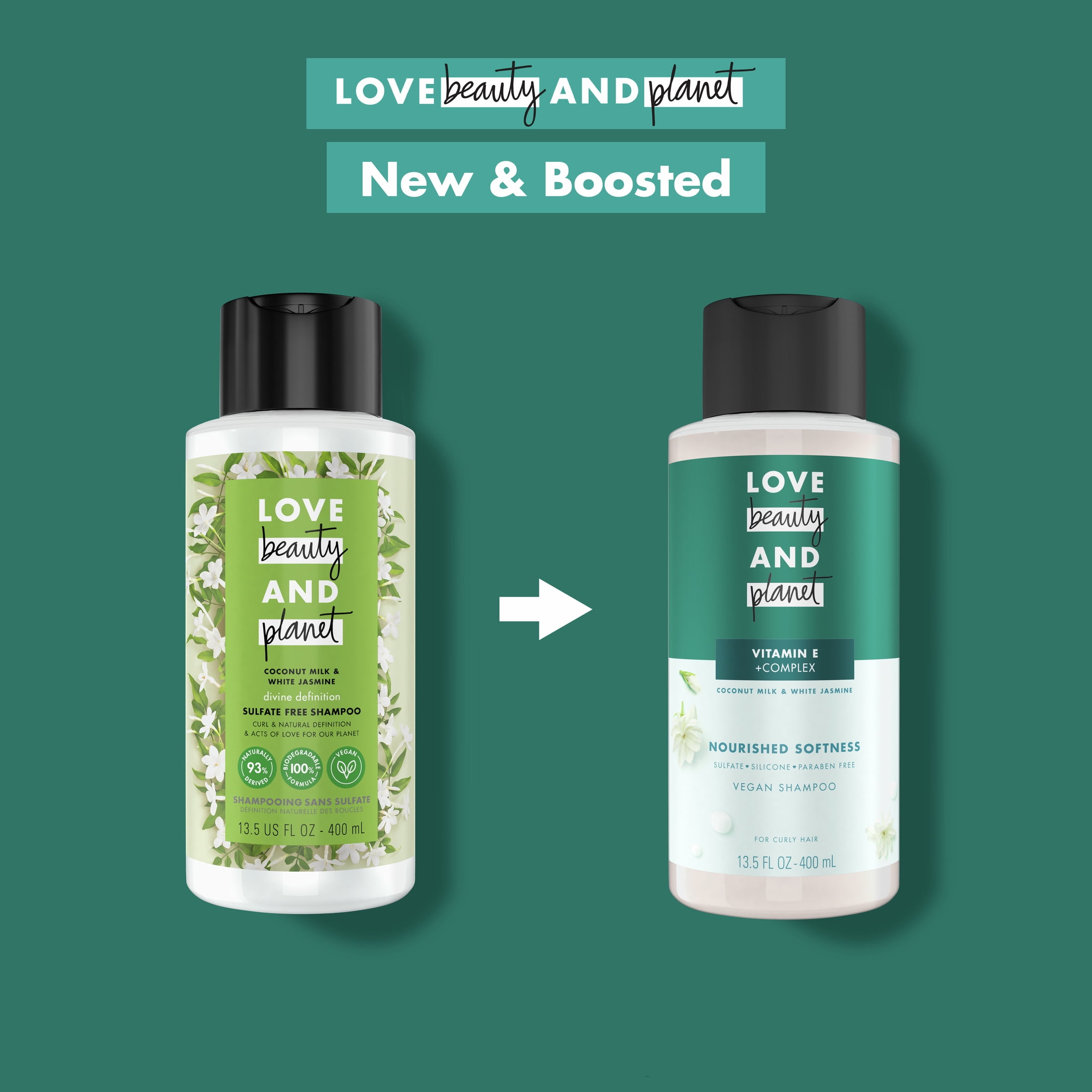 Love Beauty and Planet Daily Shampoo for Curly Hair with Coconut Milk, White Jasmine, 13.5 fl oz