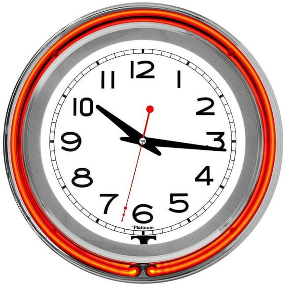 Trademark Global 14 Po Double Anneau Néon Horloge Orange Extérieur Blanc Intérieur