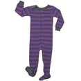 thumbnail image 3 of Leveret Kids Footed Cotton Pajama Striped Purple and Dark Gray 12-18 Month, 3 of 3