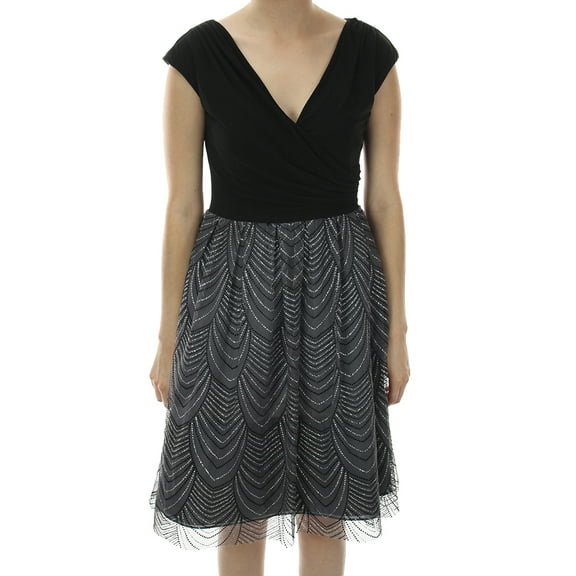 S L Fashions  Black-Gray Sleeveless Mesh Glitter Skirt Dress 8